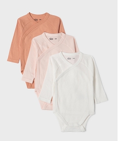 GEMO Body manches longues fermeture croisée bébé fille (lot de 3) Rose