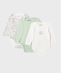 GEMO Body manches longues à motifs fleuris bébé fille (lot de 3) Vert