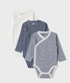 GEMO Body manches longues fermeture croisée bébé garçon (lot de 3) Bleu