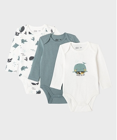 GEMO Body manches longues à motifs marins bébé garçon (lot de 3) Bleu
