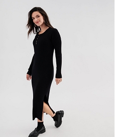 GEMO Robe pull longue coupe ajustée femme noir standard
