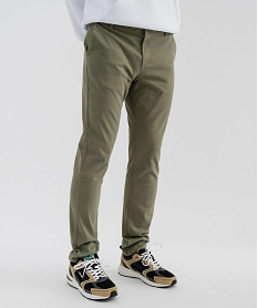 GEMO Pantalon chino coupe slim en toile de coton stretch au coloris unique homme kaki standard