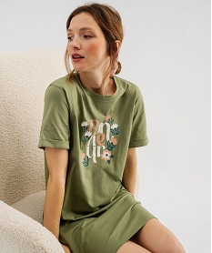 GEMO Chemise de nuit à manches courtes avec inscription femme vert standard