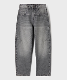 GEMO Jean barrel en denim délavé effet froissé garçon gris standard