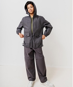 GEMO Blouson imperméable à capuche avec manches amovibles garçon Gris