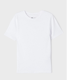 GEMO Tee-shirt manches courtes en maille côtelée fille blanc vif