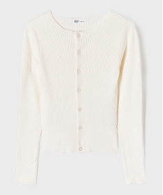 GEMO Gilet col rond en maille côtelée fille blanc standard