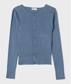 GEMO Gilet col rond en maille côtelée fille bleu standard