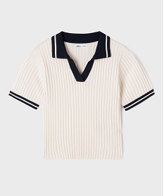 GEMO Pull à manches courtes avec col polo coupe courte fille Beige
