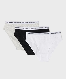 GEMO Culottes en maille côtelée coton stretch avec ceinture marquée fille (lot de 3) blanc vif