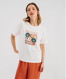 GEMO Haut de pyjama à manches courtes à motifs fleuris femme blanc standard