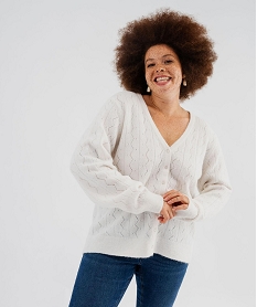 GEMO Gilet en maille fantaisie ajourée femme grande taille Beige