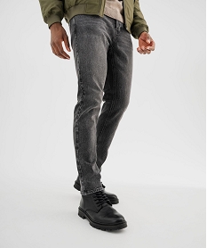 GEMO Jean straight en coton stretch délavé homme Gris