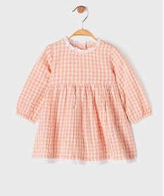 GEMO Robe à motif vichy et dentelle bébé fille Rose