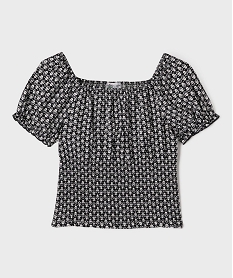 GEMO Blouse manche scourtes à taille smockée imprimé fleuri fille Noir