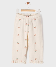 GEMO Pantalon en coton imprimé avec volants dans le bas bébé fille Beige