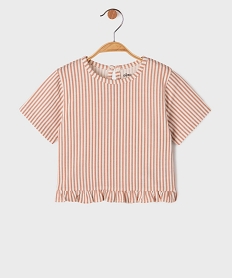 GEMO Tee-shirt manches courtes avec volant dans le bas bébé fille Brun