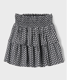 GEMO Jupe courte fleurie à volants et taille smockée fille Noir