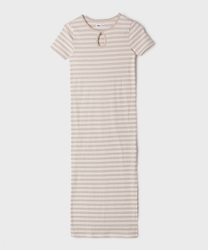 GEMO Robe tee-shirt longue en maille côtelée rayée fille Beige