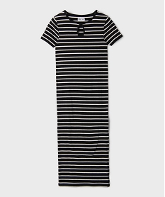 GEMO Robe longue en maille côtelée rayée fille Noir