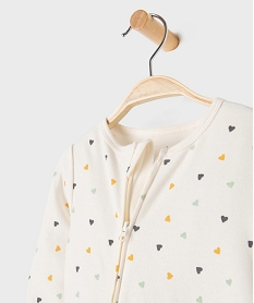 pyjama dors bien en coton imprime coeurs ouverture devant par zip bebe blancK558001_2