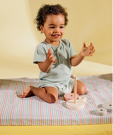 GEMO Pyjashort en coton à col tunisien et short rayé bébé garçon Vert