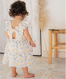 GEMO Robe courte à volants en coton fleuri bébé fille Blanc