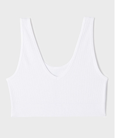 GEMO Brassière réversible en maille côtelée fille blanc vif