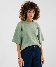 GEMO Pull manches courtes ample et douillet femme Vert