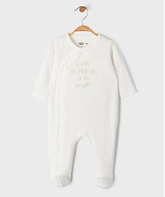 GEMO Pyjama en velours ouverture devant avec message  bébé blanc standard