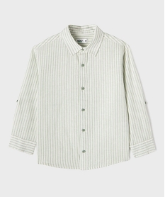 GEMO Chemise manches longues en mélange coton-lin rayé garçon Vert