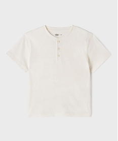 GEMO Tee-shirt uni col tunisien enfant garçon blanc standard