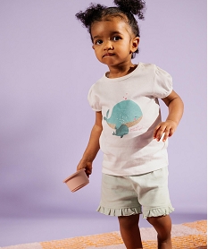 pyjashort 2 pieces avec motif baleines bebe fille tee-shirt et short blanc standardK602101_4