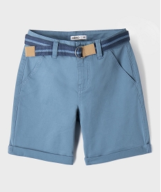 GEMO Bermuda chino en twill de coton stretch avec revers et ceinture garçon bleu standard