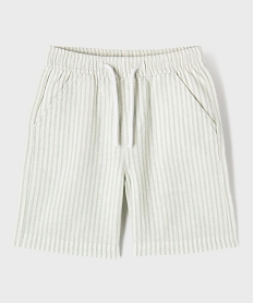 GEMO Bermuda en lin et coton rayé garçon Vert