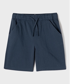 GEMO Bermuda en coton texturé à taille élastiquée garçon Bleu