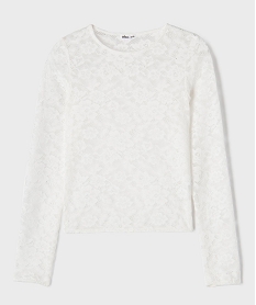 GEMO Tee-shirt manches longues en dentelle fille blanc standard