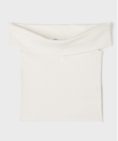 GEMO Tee-shirt à col bardot en maille côtelée fille blanc standard