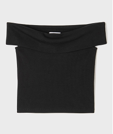 GEMO Tee-shirt à col bardot en maille côtelée fille noir standard