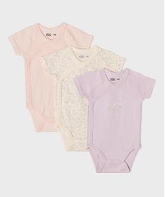 GEMO Body à manches courtes fermeture croisée motifs fleuris bébé fille (lot de 3) Violet
