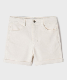 GEMO Short en toile denim avec taille haute ajustable fille blanc standard