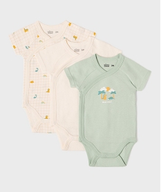 GEMO Body à manches courtes et fermeture devant à motifs dinosaures bébé garçon (lot de 3) Beige