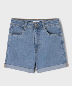 GEMO Short en toile denim avec taille haute ajustable fille Bleu