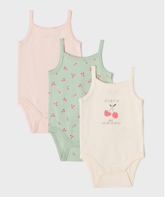 GEMO Body à bretelles à motifs cerises bébé fille (lot de 3) Vert