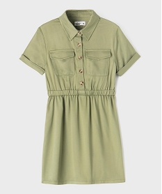 GEMO Robe à manches courtes et col chemise fille vert standard