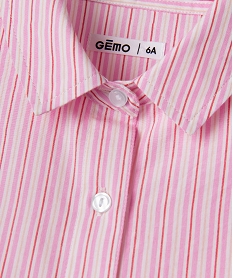 GEMO Chemise rayée avec manches resserrées aux poignets fille Rose