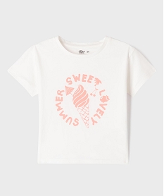 GEMO Tee-shirt manches courtes en jersey de coton imprimé fille blanc standard