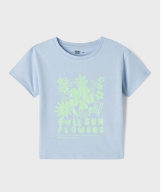 GEMO Tee-shirt manches courtes en jersey de coton imprimé fille Bleu