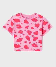 GEMO Tee-shirt manches courtes imprimé coupe oversize fille Rose