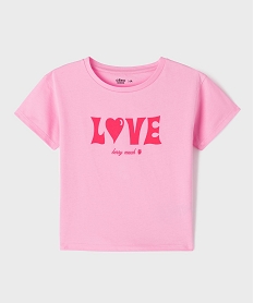 GEMO Tee-shirt manches courtes en jersey de coton imprimé fille rose vif